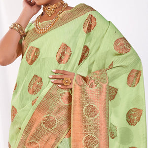 green-woven-banarasi-style-linen-saree