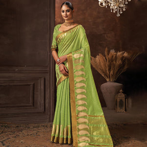 green-woven-cotton-saree