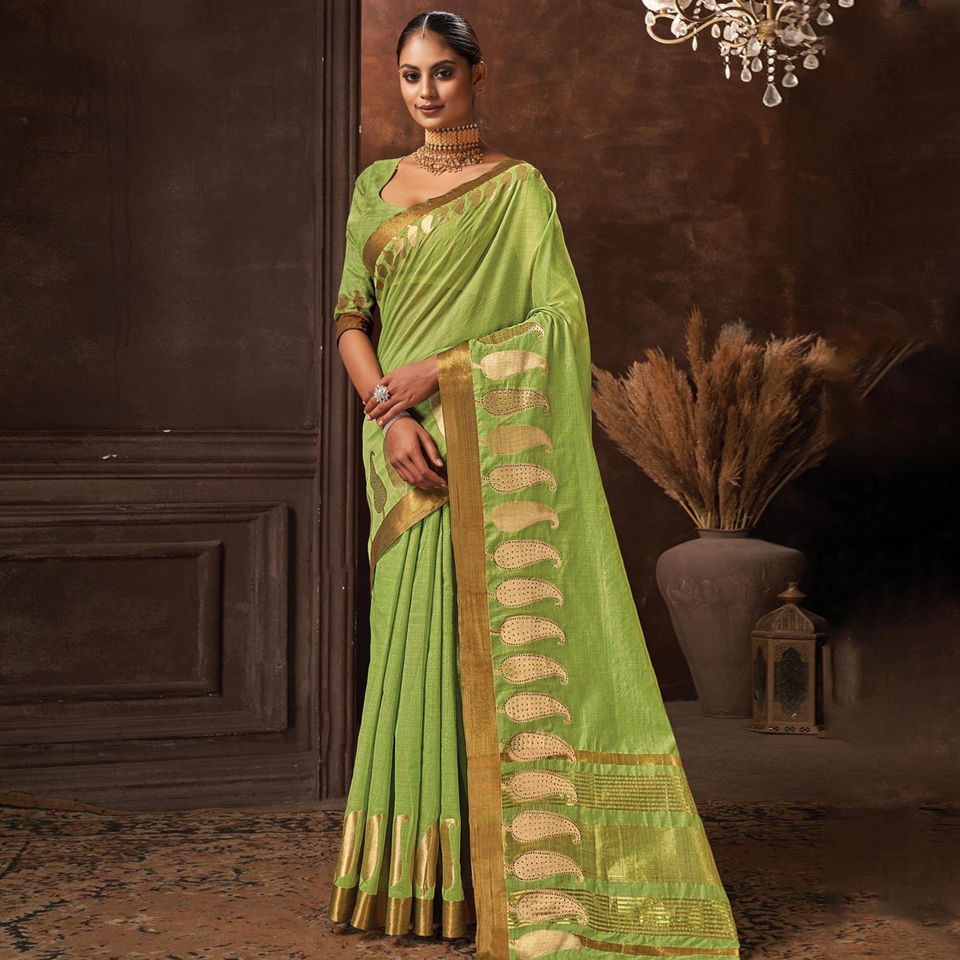 green-woven-cotton-saree