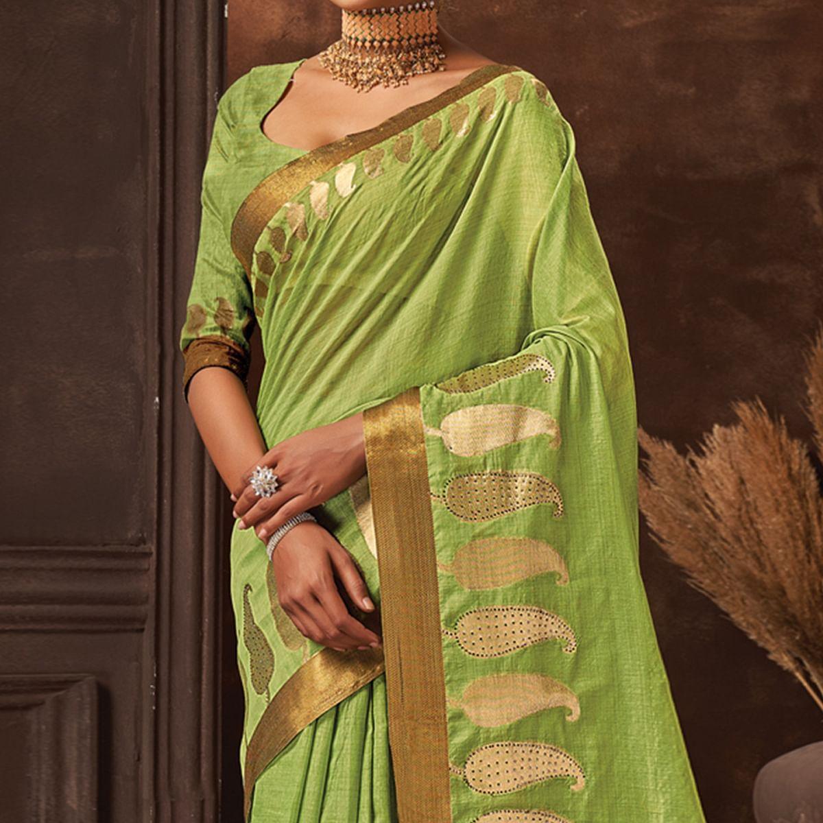 green-woven-cotton-saree