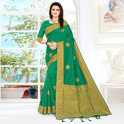 green-woven-cotton-silk-saree-143799