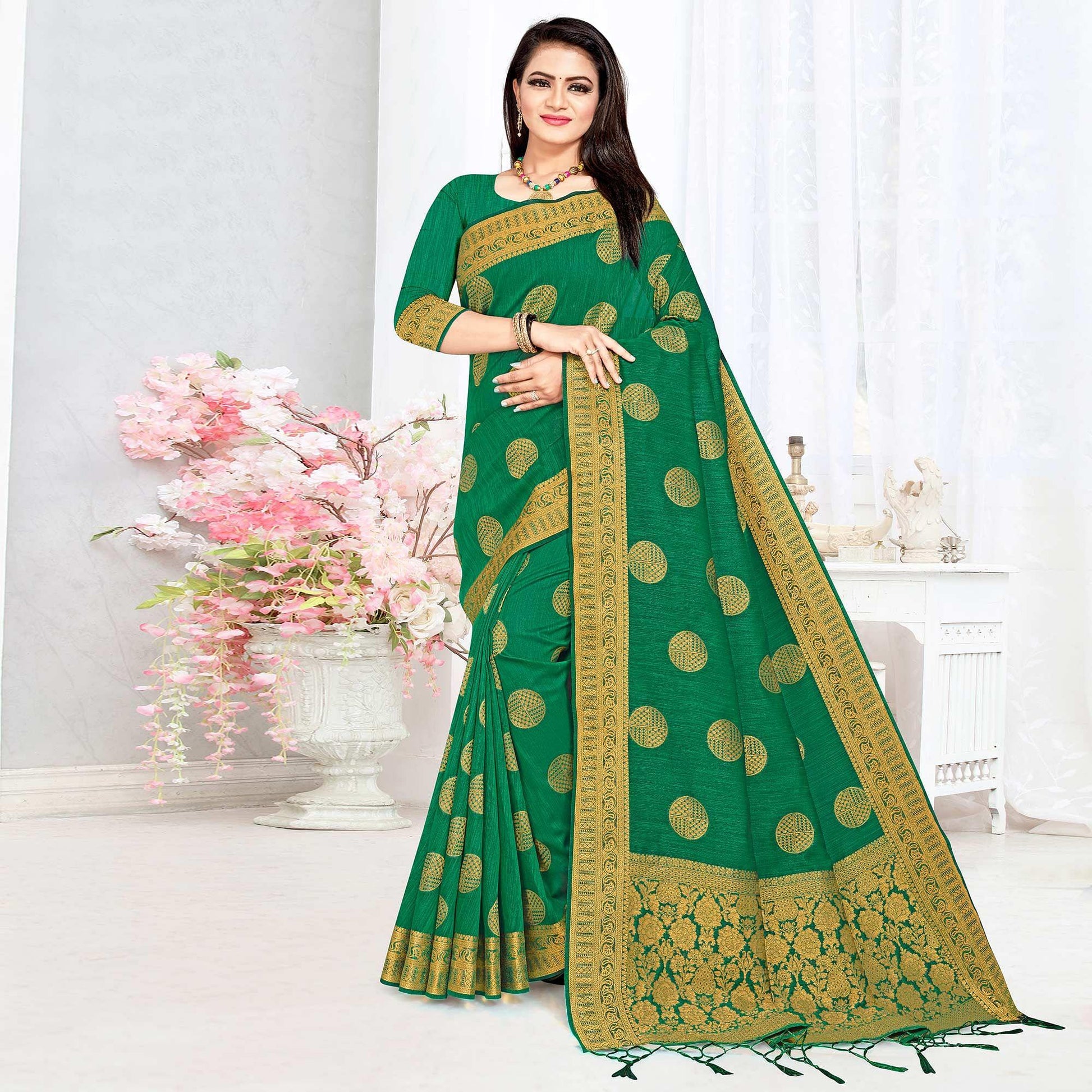 green-woven-cotton-silk-saree-143818