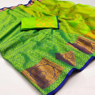 green-woven-cotton-silk-saree