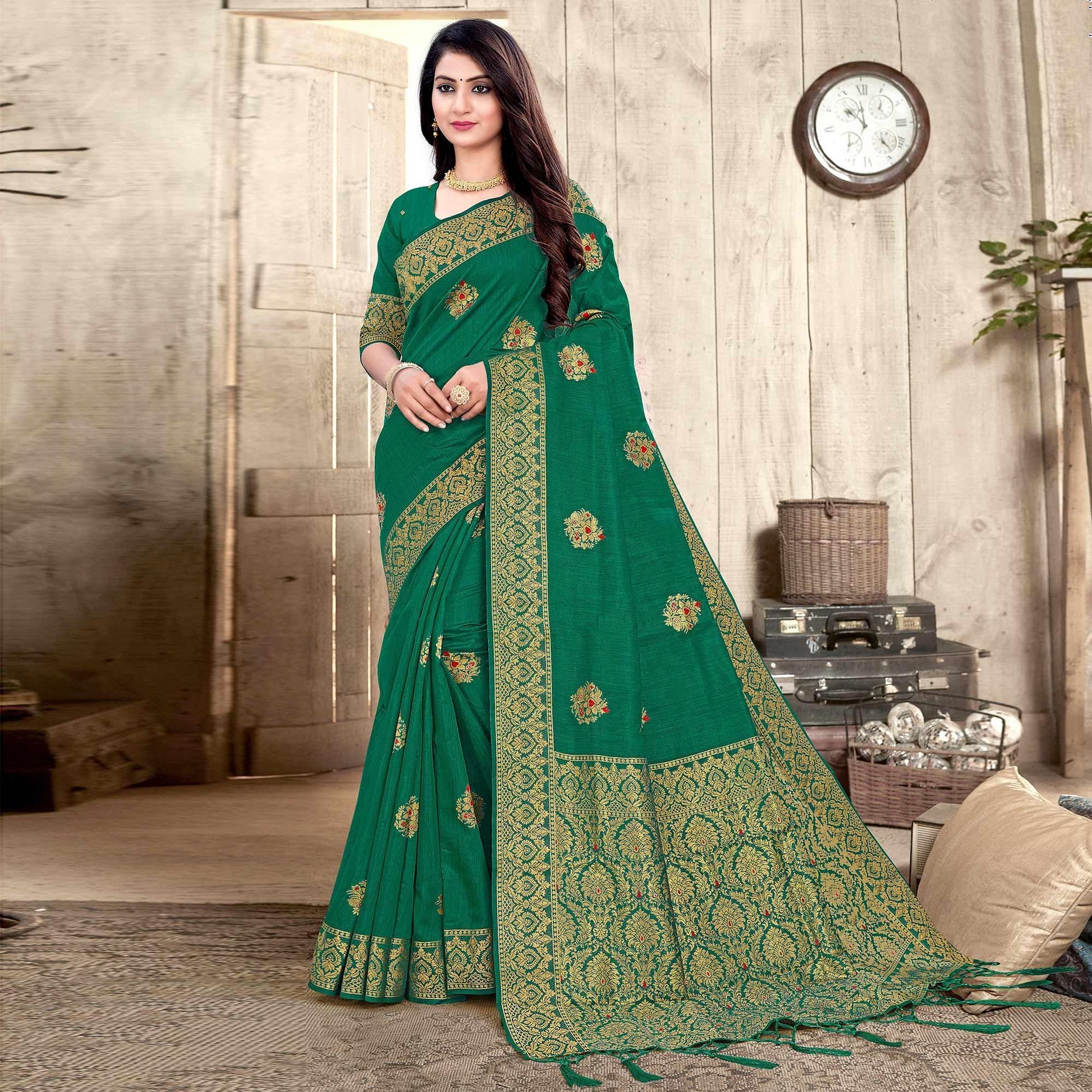 green-woven-cotton-silk-saree-143833