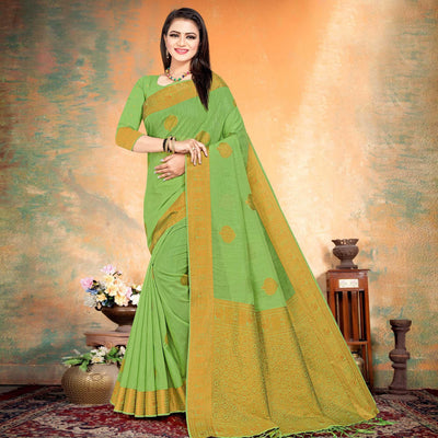 green-woven-cotton-silk-saree-143813