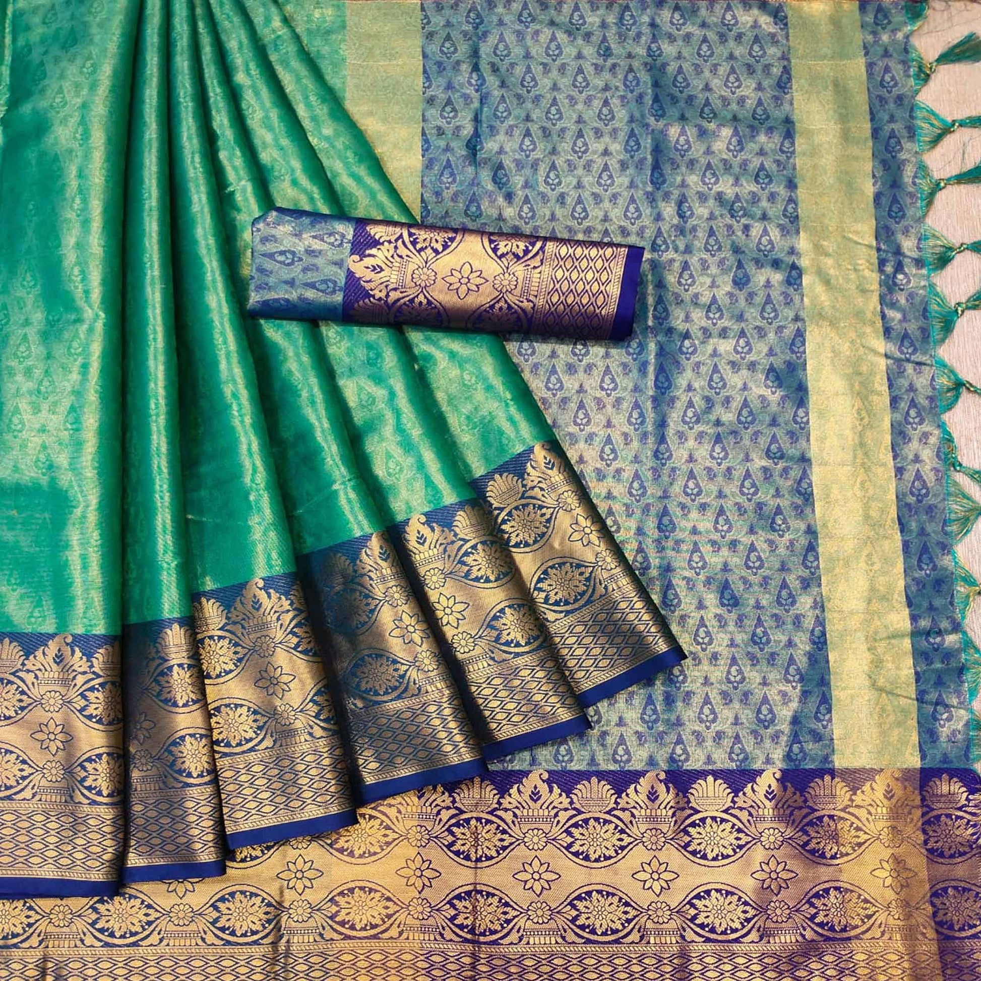 green-woven-cotton-silk-saree-143013