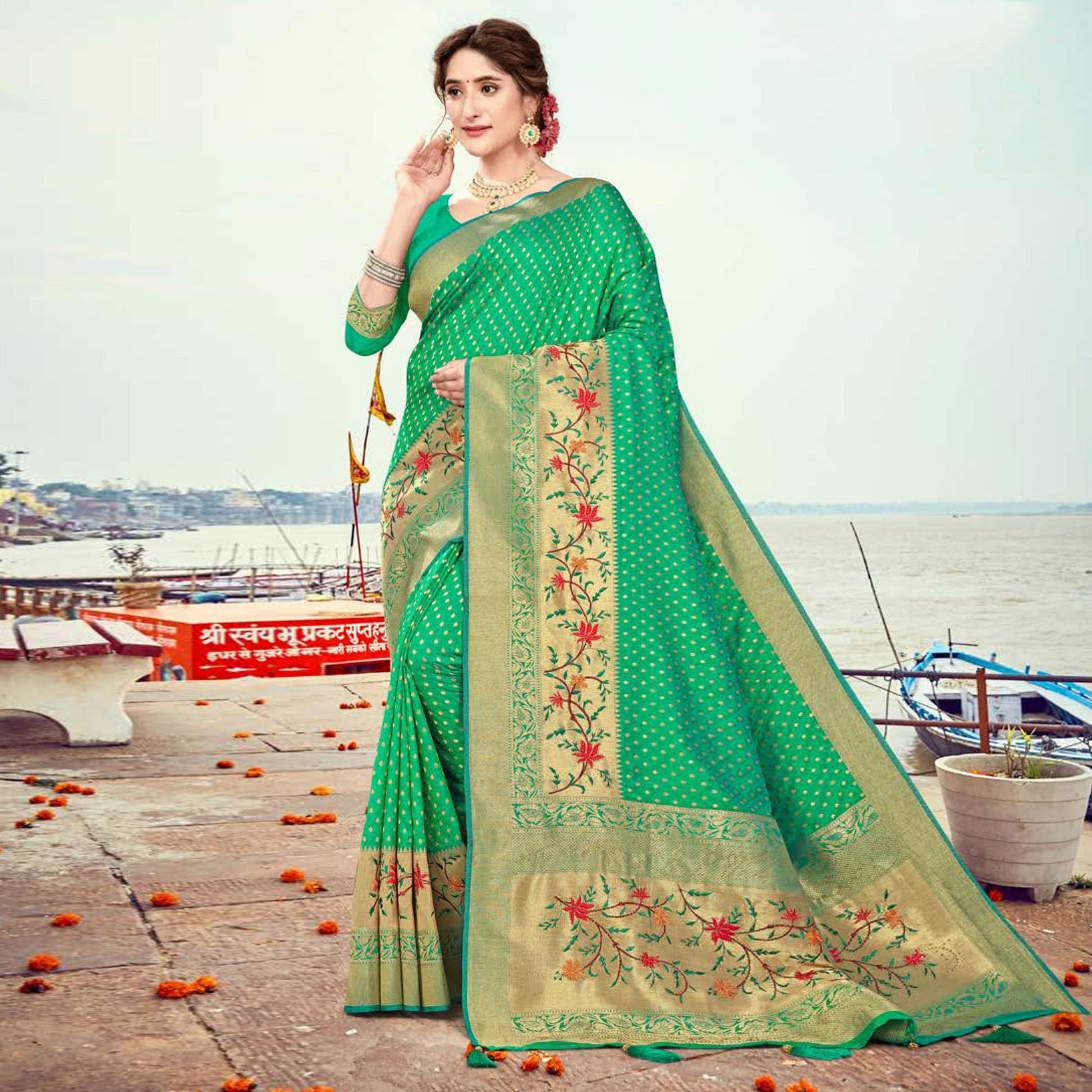 green-woven-cotton-silk-saree-143731