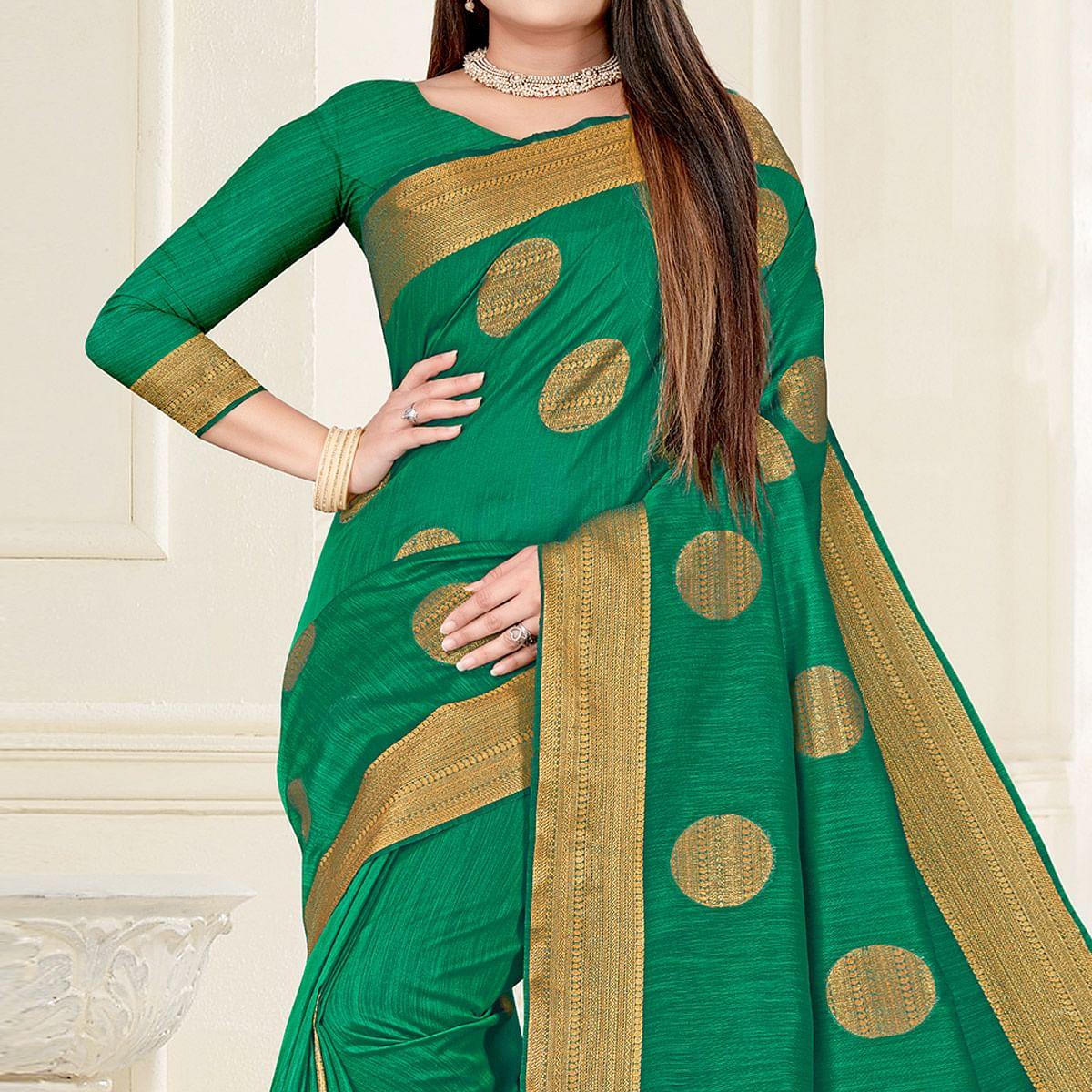 green-woven-cotton-silk-saree-143807