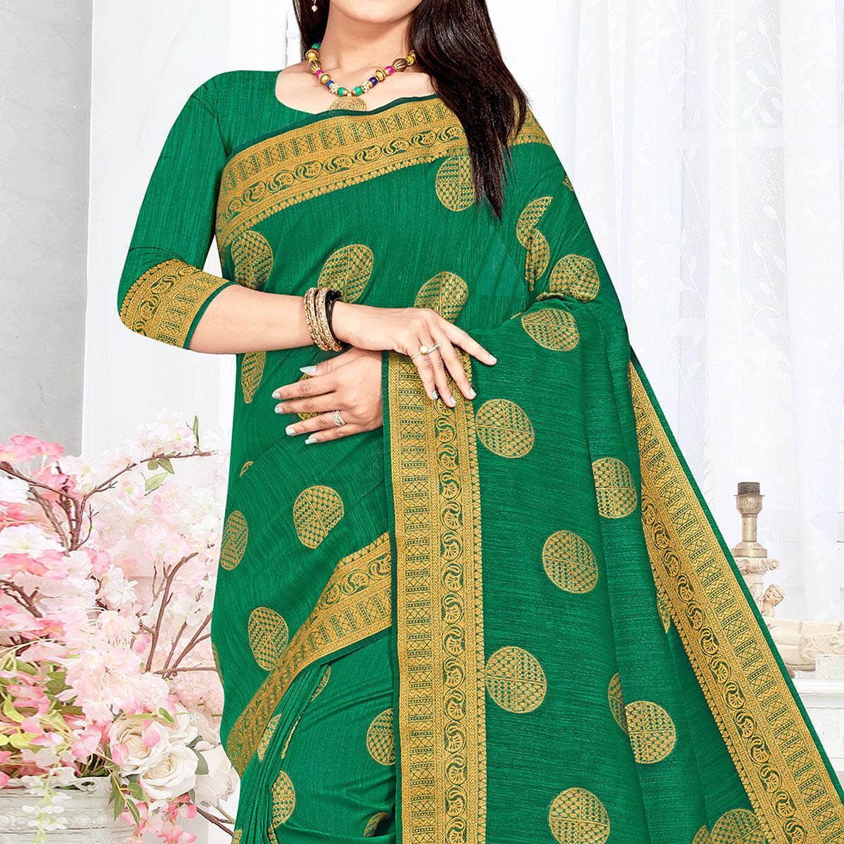 green-woven-cotton-silk-saree-143818