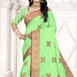 green-woven-cotton-silk-saree-143715