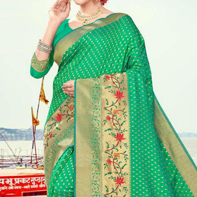 green-woven-cotton-silk-saree-143731