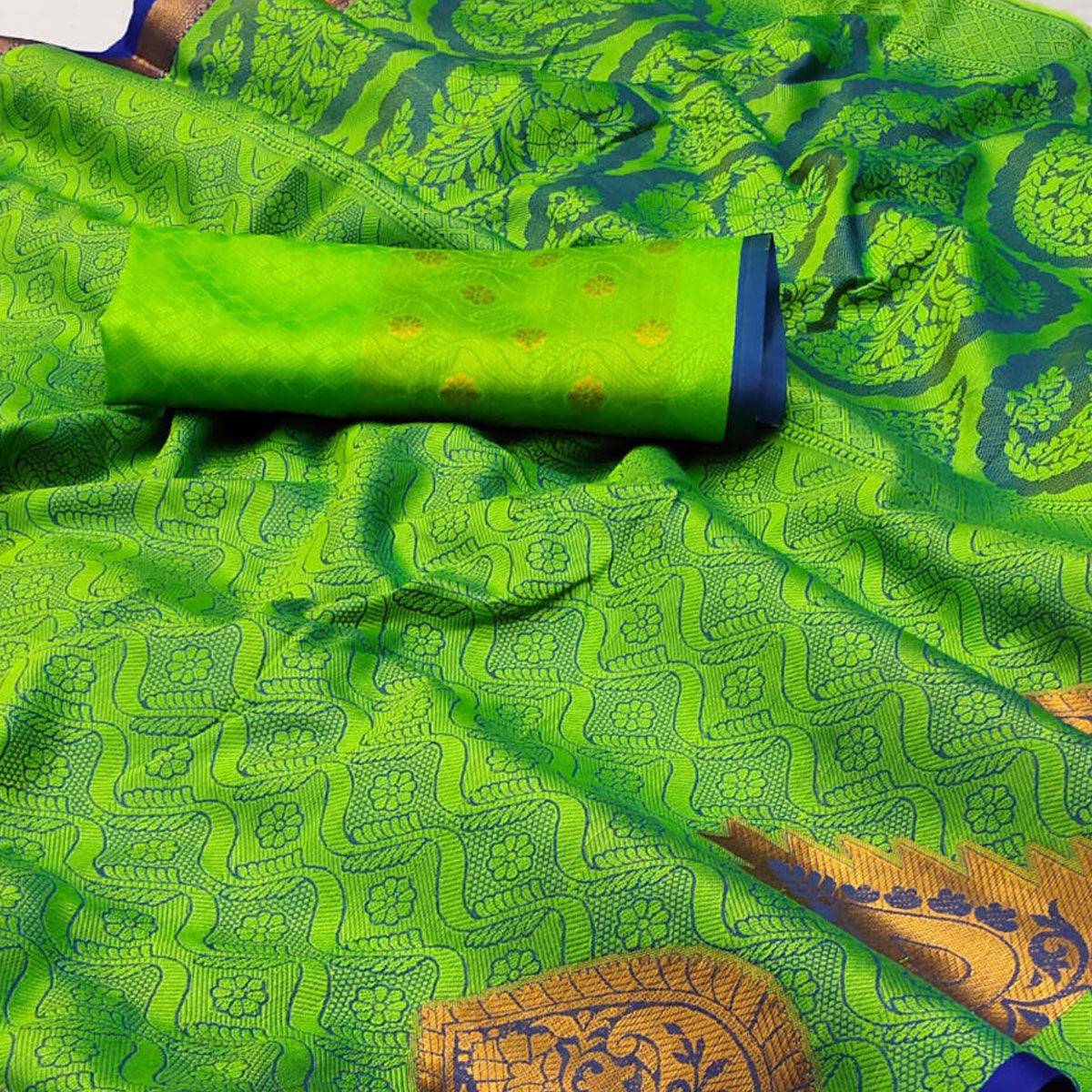 green-woven-cotton-silk-saree-1