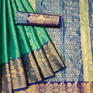 green-woven-cotton-silk-saree-143013