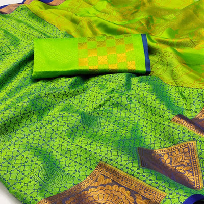 green-woven-cotton-silk-saree