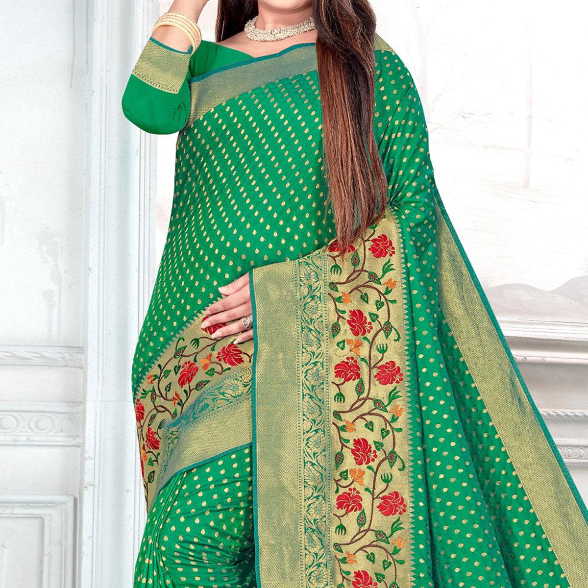 green-woven-cotton-silk-saree-143743