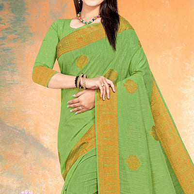 green-woven-cotton-silk-saree-143813