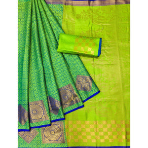 green-woven-cotton-silk-saree