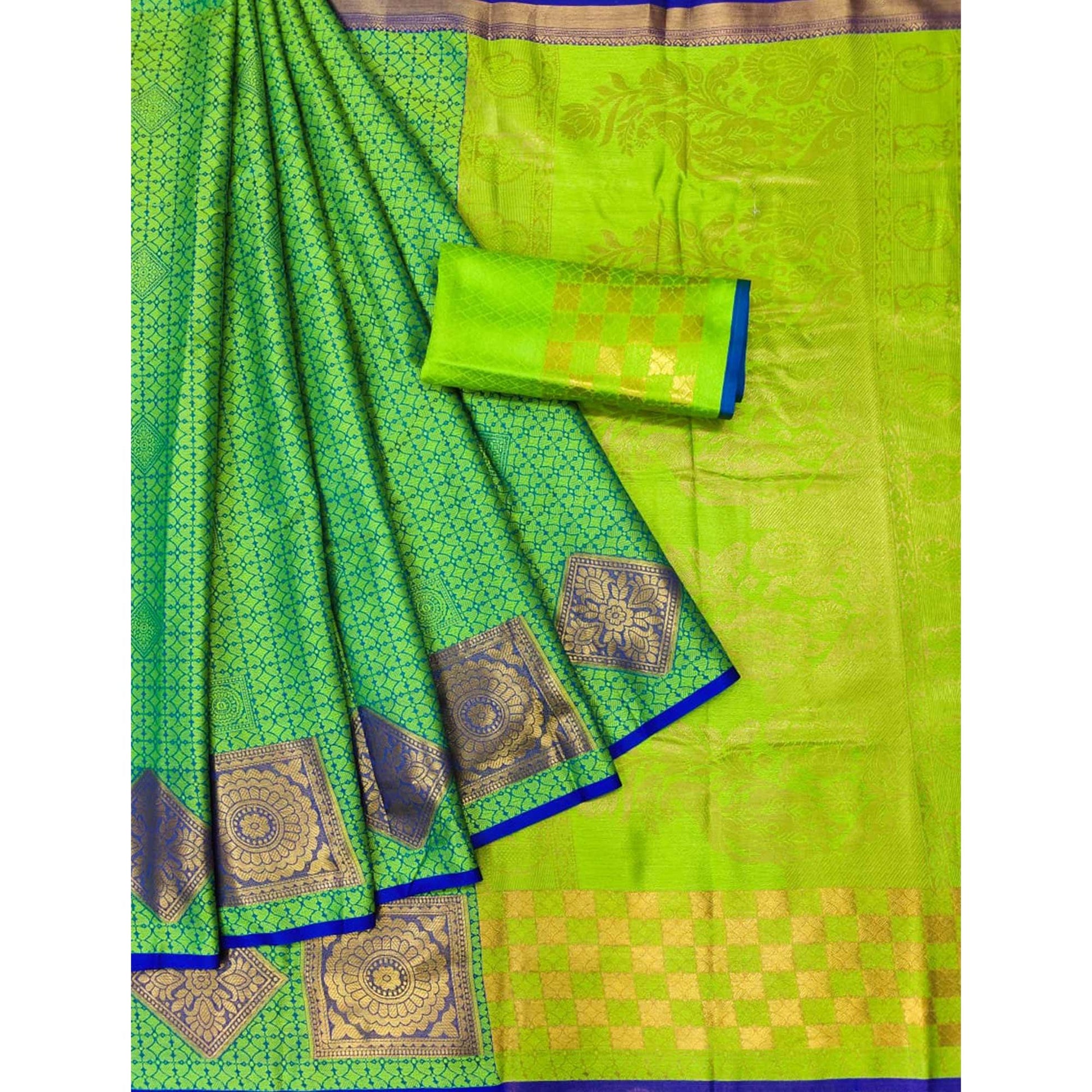 green-woven-cotton-silk-saree