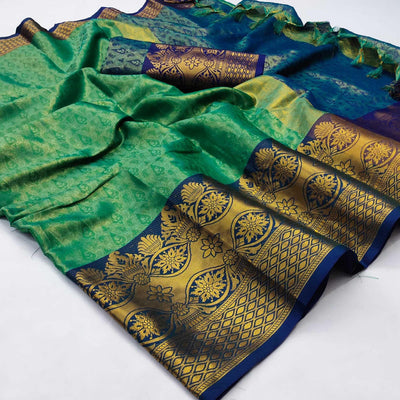 green-woven-cotton-silk-saree-143013
