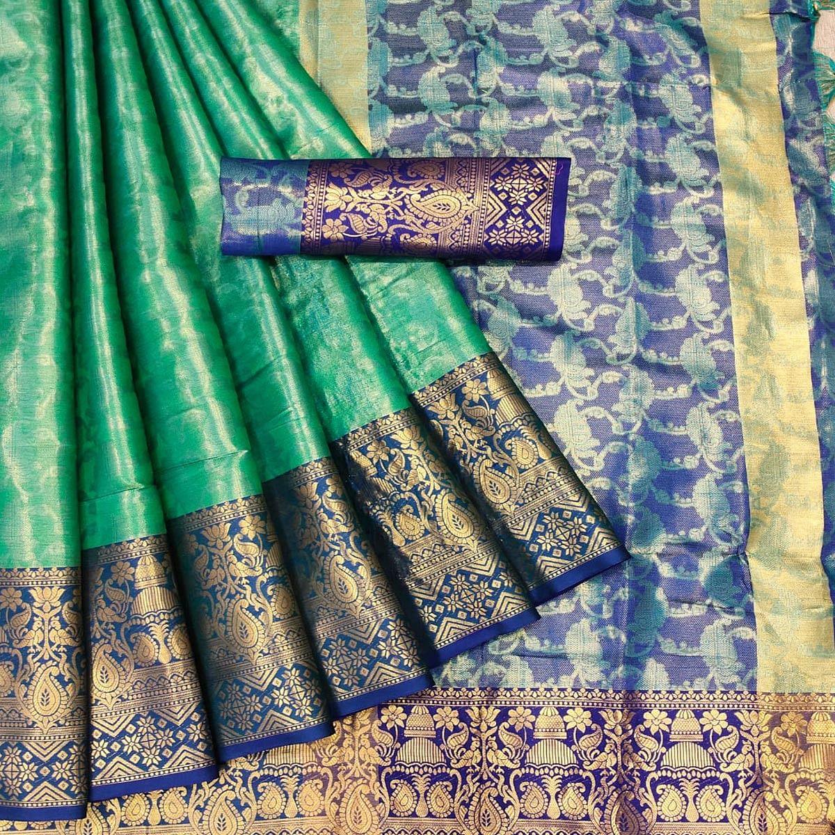 green-woven-cotton-silk-saree-142975
