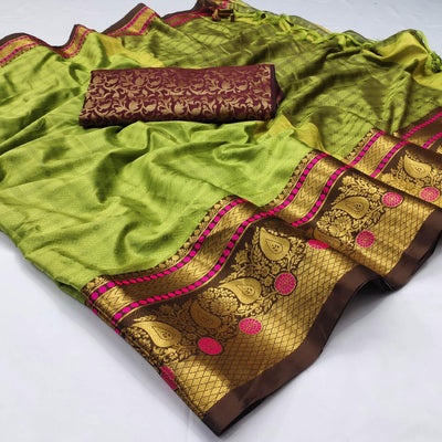 green-woven-cotton-silk-saree-with-tassels-1