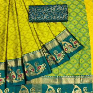 green-woven-cotton-silk-saree-with-tassels-142967