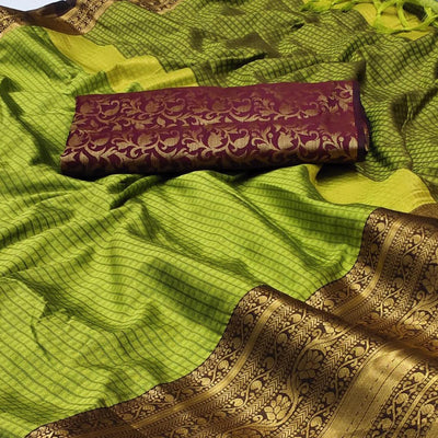 green-woven-cotton-silk-saree-with-tassels