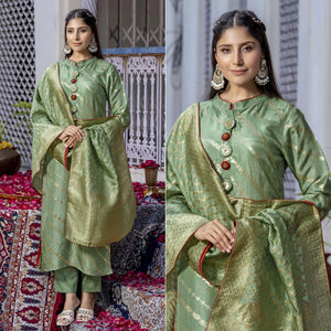 green-woven-dola-silk-kurti-pant-set-with-dupatta-2