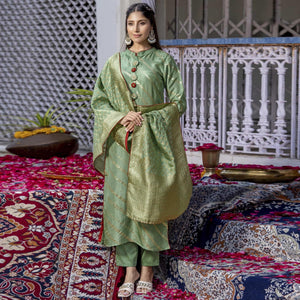 green-woven-dola-silk-kurti-pant-set-with-dupatta-2