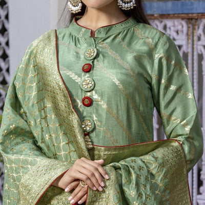 green-woven-dola-silk-kurti-pant-set-with-dupatta-2