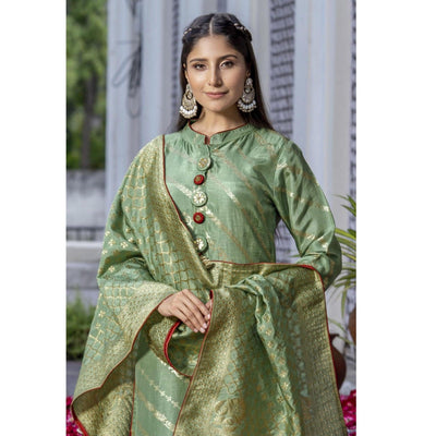 green-woven-dola-silk-kurti-pant-set-with-dupatta-2