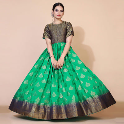 green-woven-jacquard-anarkali-style-gown-1