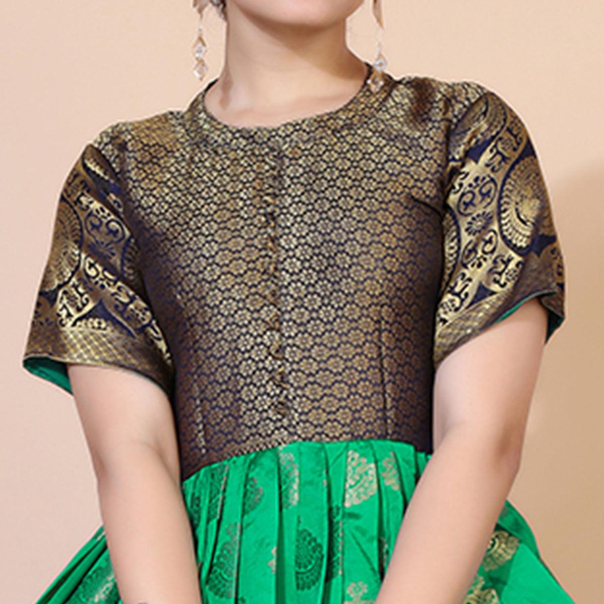 green-woven-jacquard-anarkali-style-gown-1