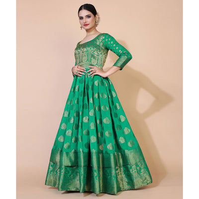 green-woven-jacquard-anarkali-style-gown-2