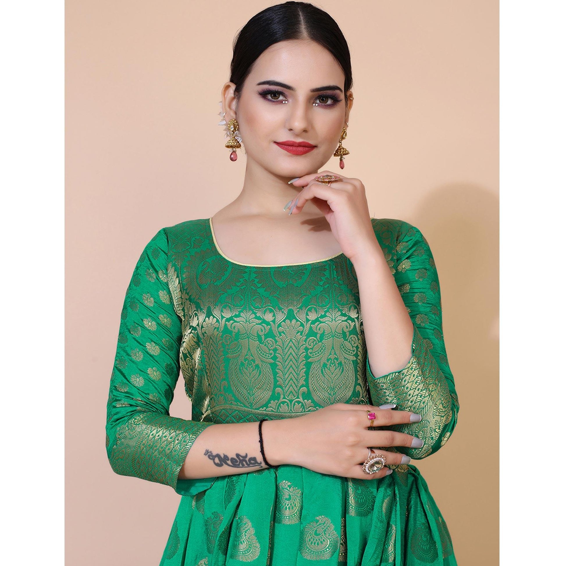 green-woven-jacquard-anarkali-style-gown-2