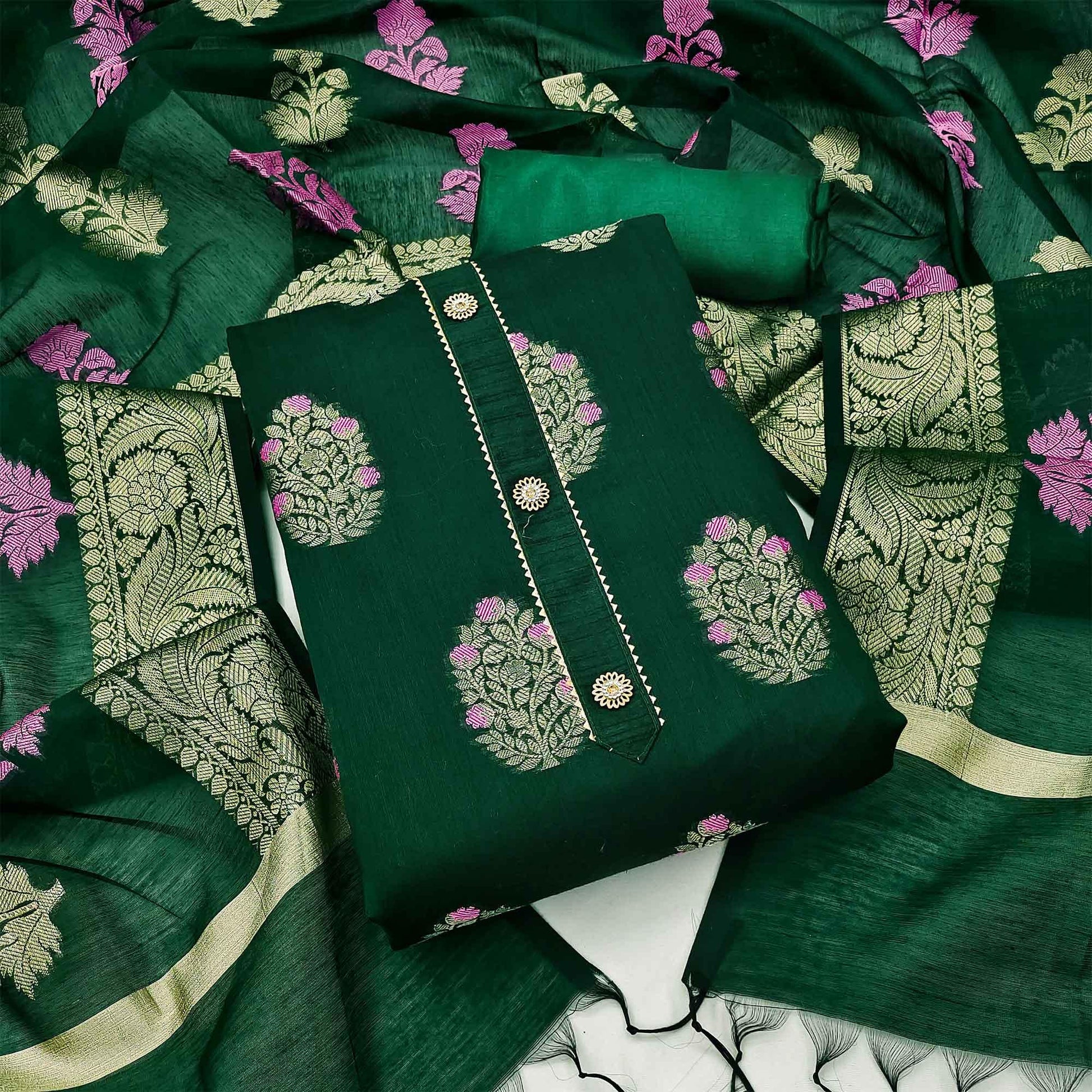 green-woven-jacquard-dress-material