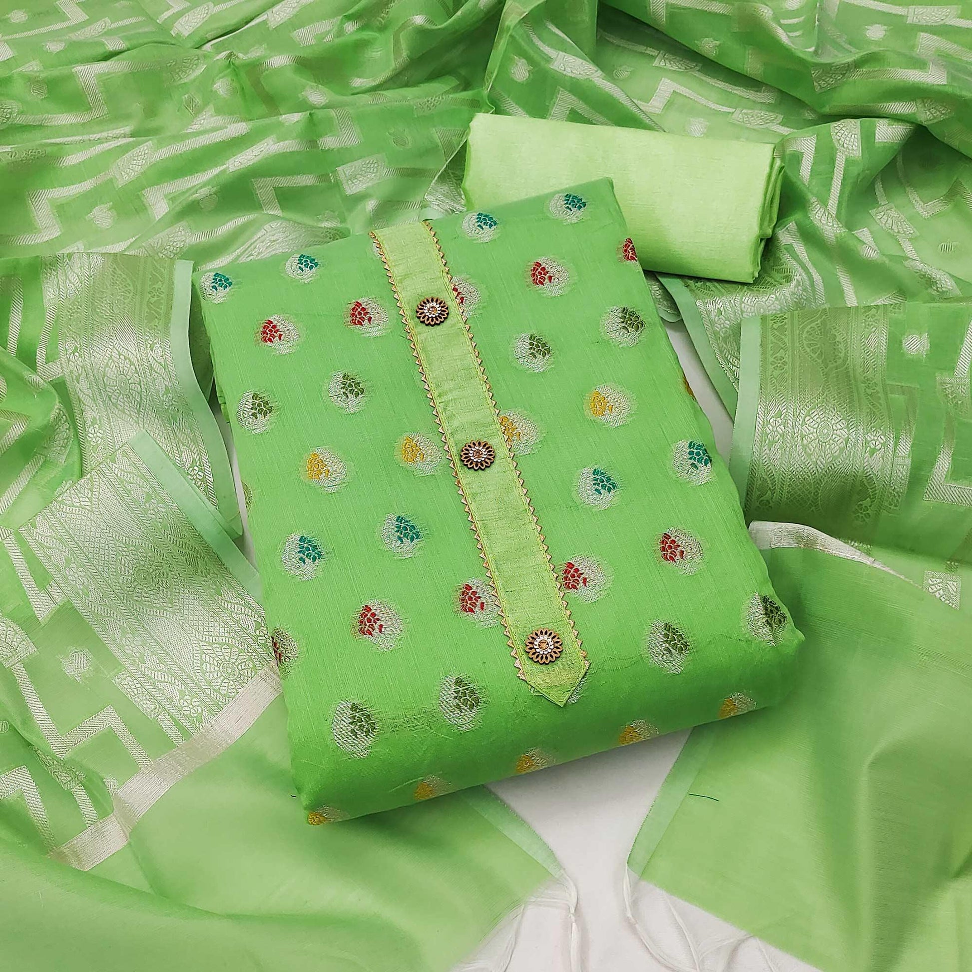 green-woven-jacquard-dress-material-1