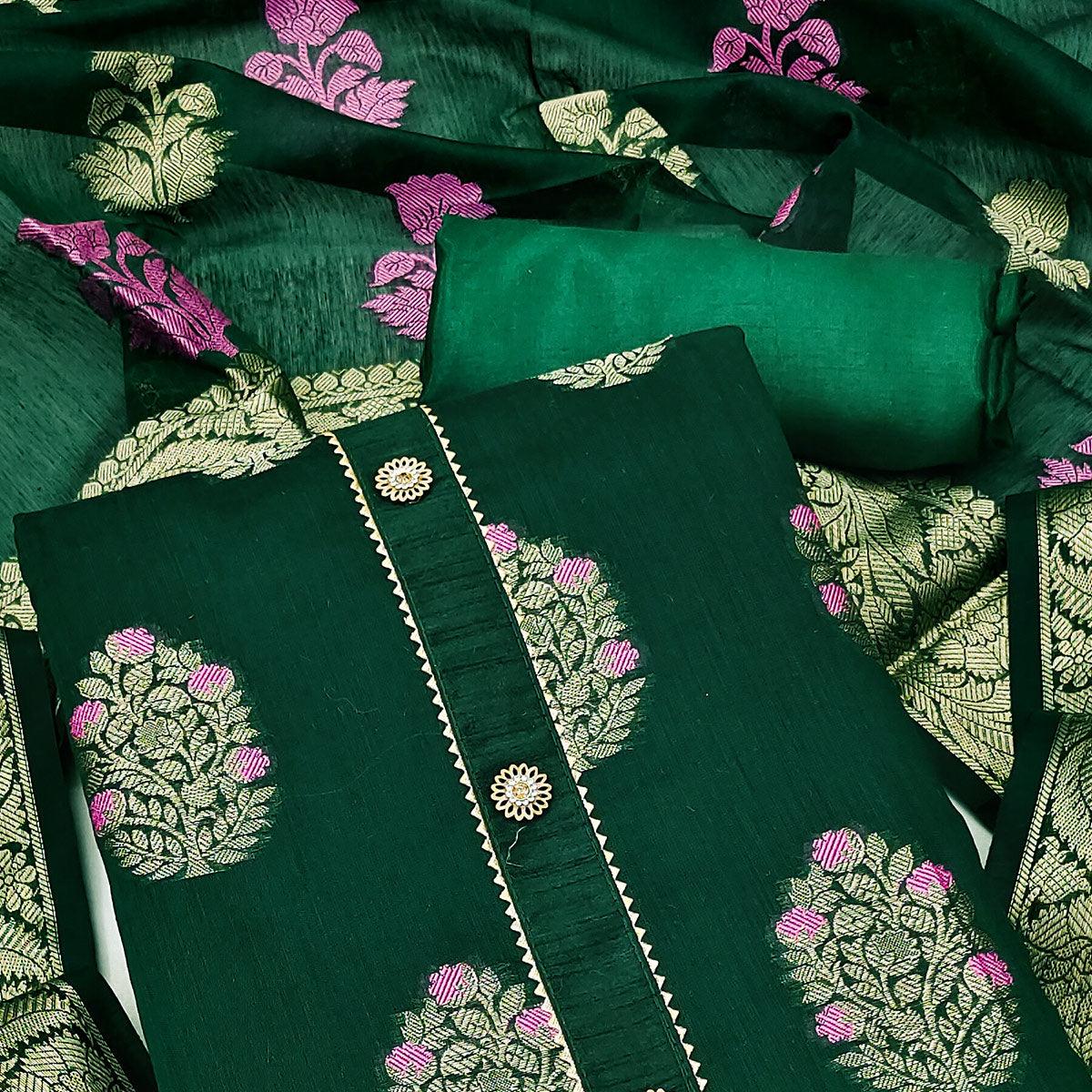 green-woven-jacquard-dress-material