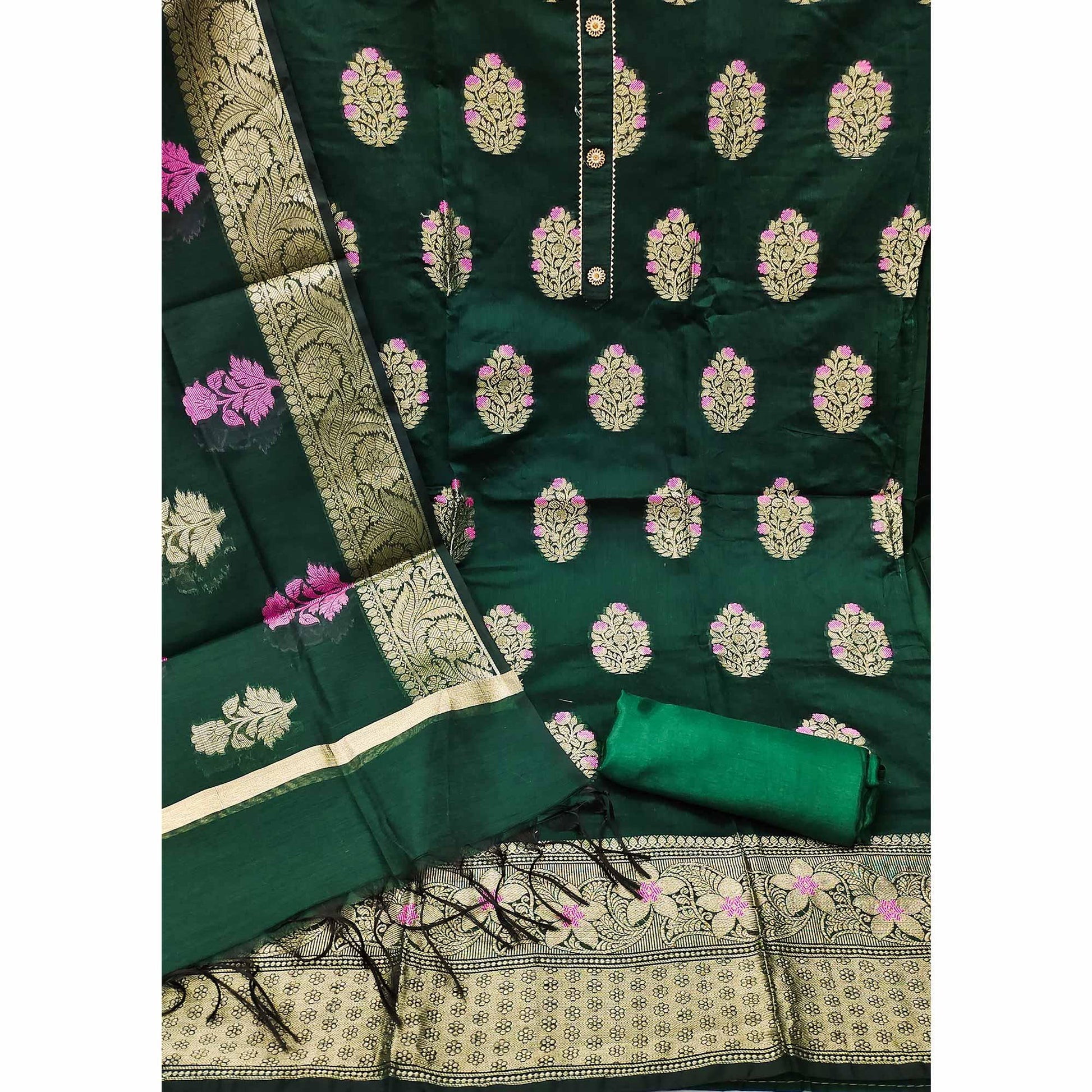green-woven-jacquard-dress-material