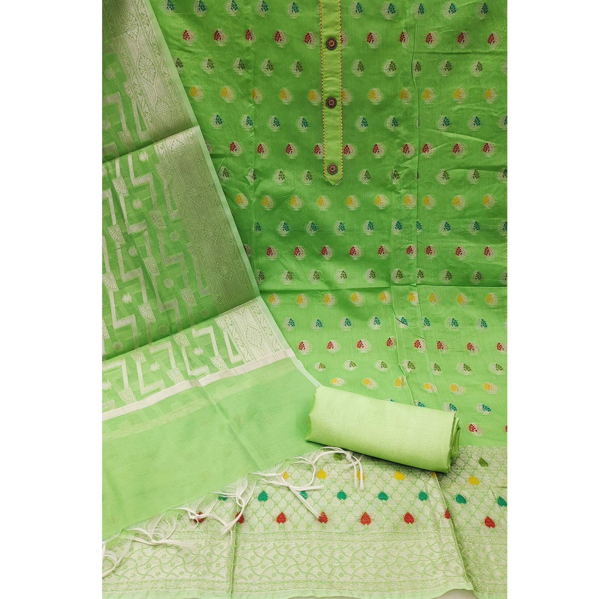 green-woven-jacquard-dress-material-1