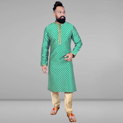 green-woven-jacquard-kurta-pyjama-set
