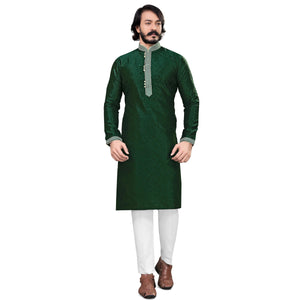 glorious-green-colored-festive-wear-pure-silk-jacquard-mens-kurta-pyjama-set-84087