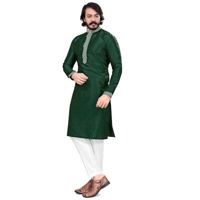 glorious-green-colored-festive-wear-pure-silk-jacquard-mens-kurta-pyjama-set-84087