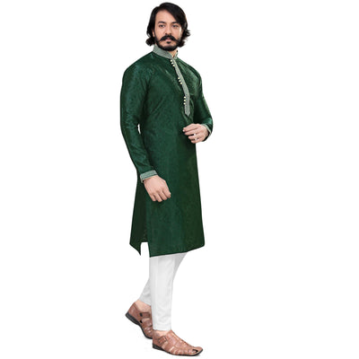 glorious-green-colored-festive-wear-pure-silk-jacquard-mens-kurta-pyjama-set-84087