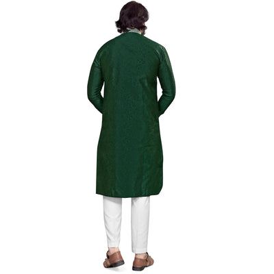 glorious-green-colored-festive-wear-pure-silk-jacquard-mens-kurta-pyjama-set-84087