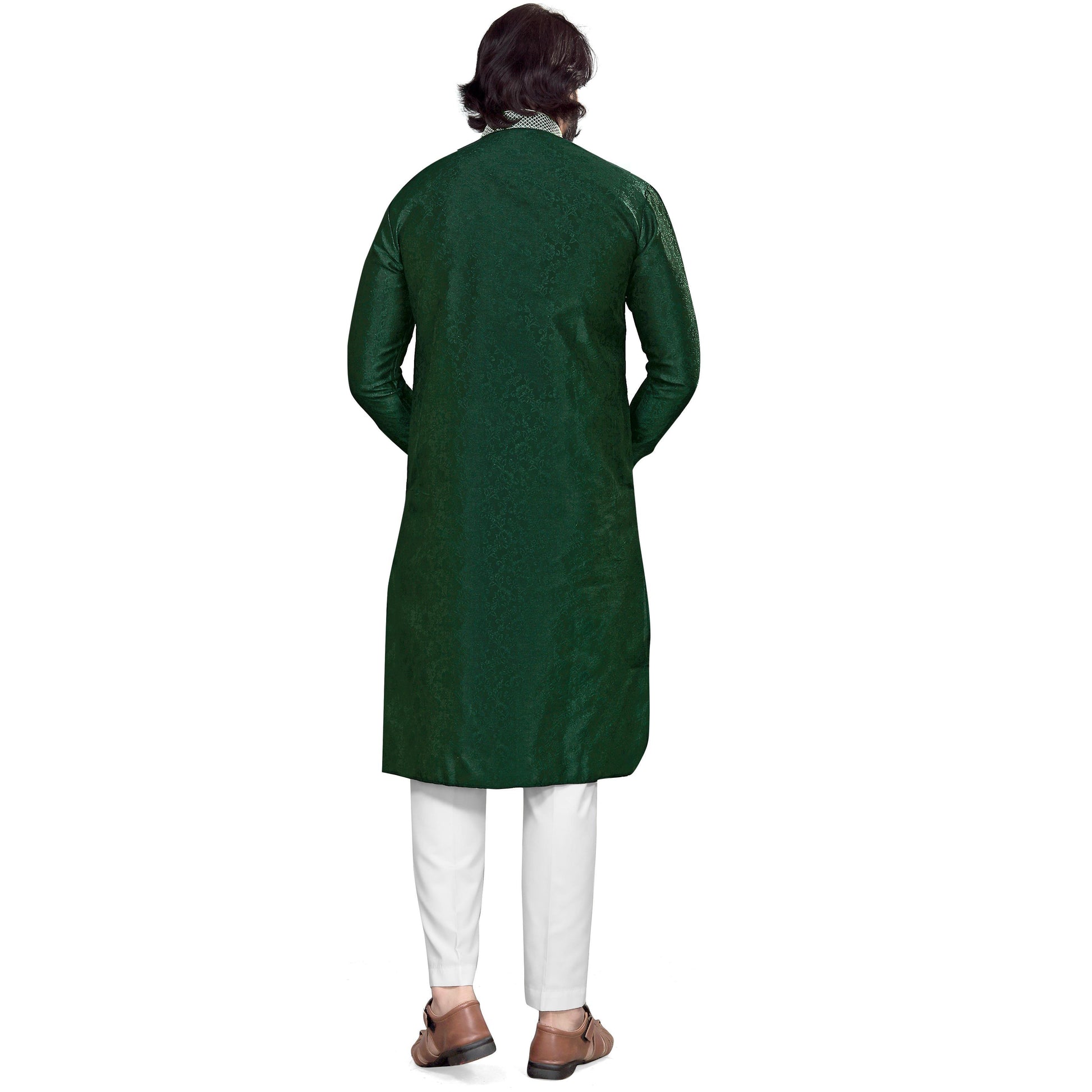 glorious-green-colored-festive-wear-pure-silk-jacquard-mens-kurta-pyjama-set-84087