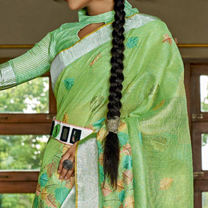 green-woven-linen-saree