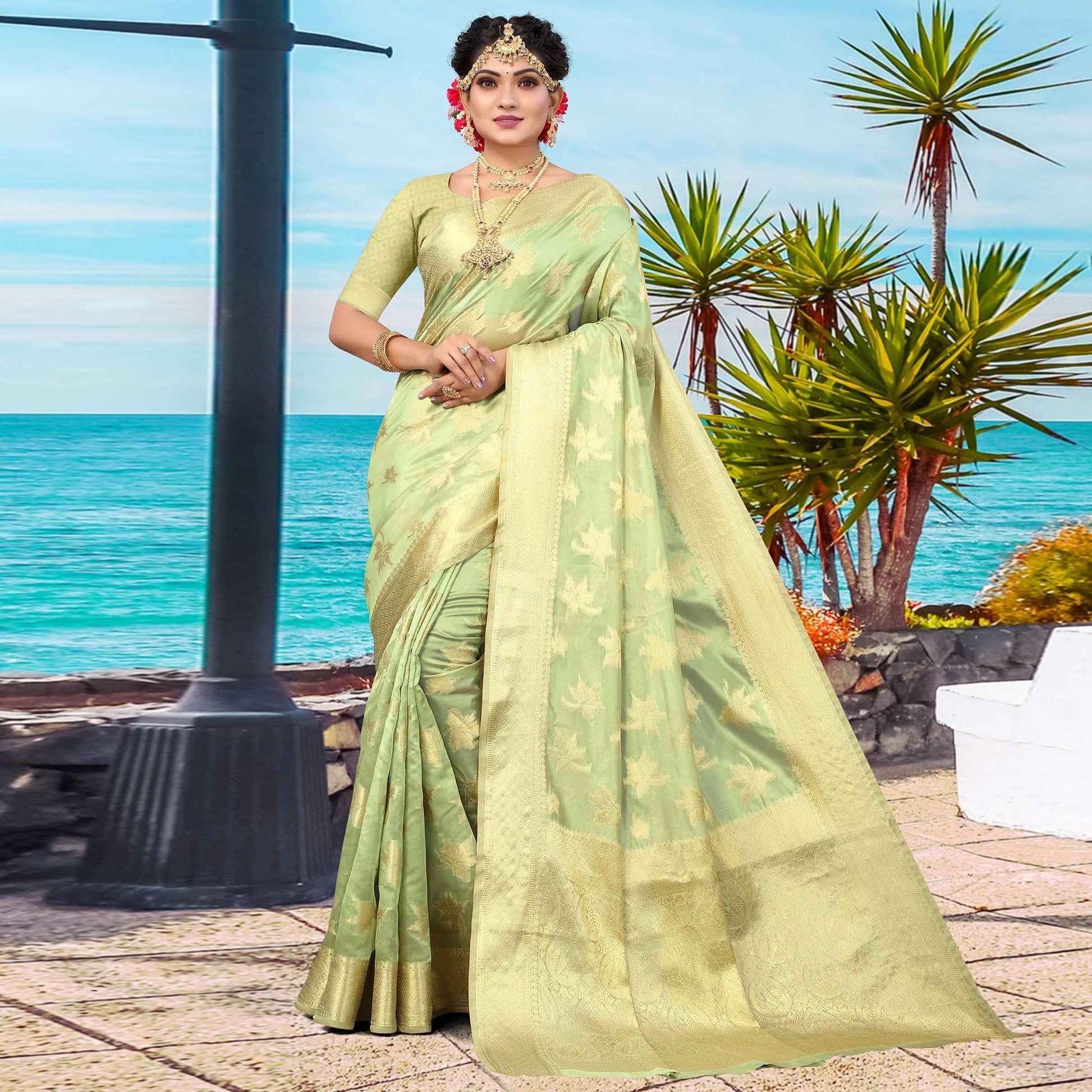 green-woven-organza-saree-145495