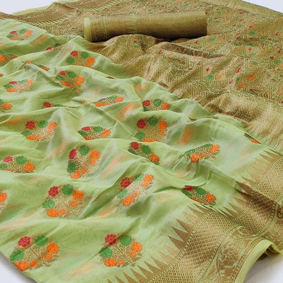green-woven-organza-saree