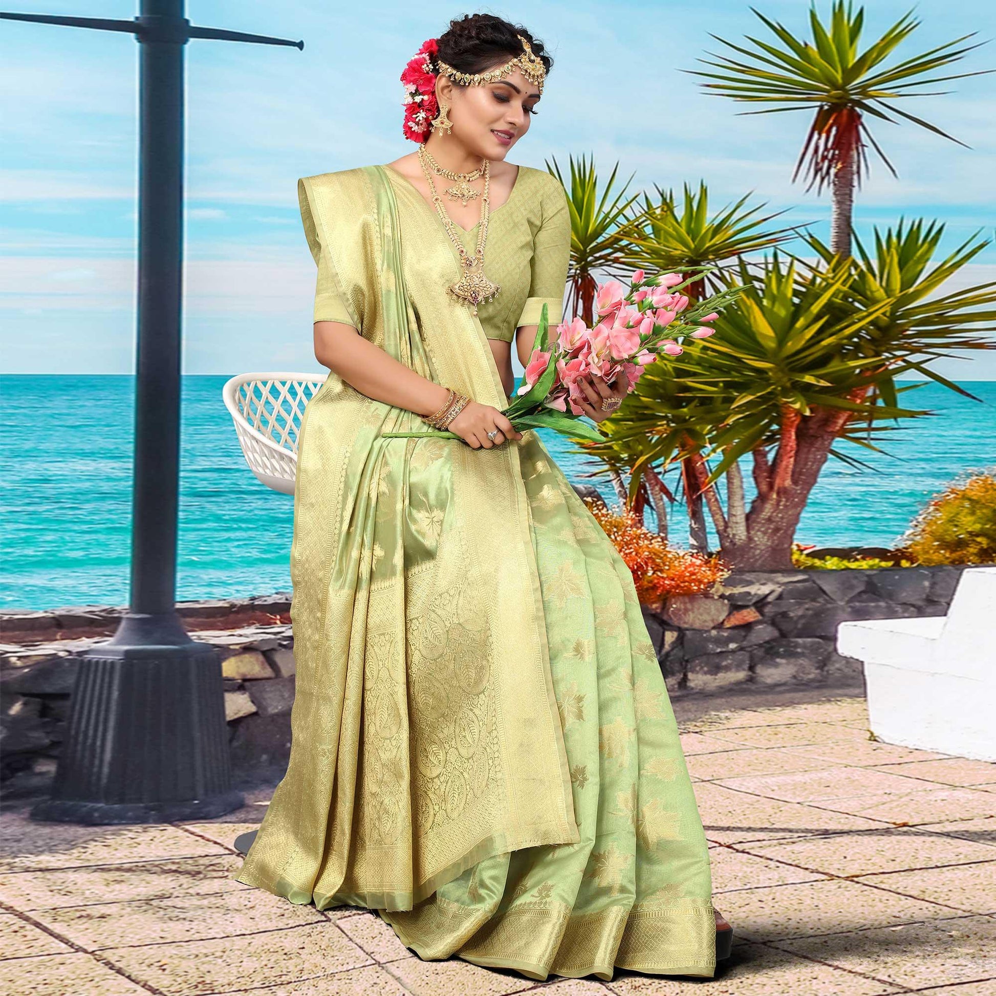 green-woven-organza-saree-145495